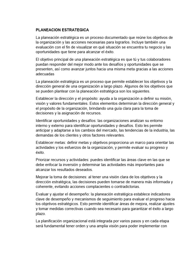Planeacion Estrategica | PDF | Planificación | Planificación estratégica
