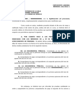 Aclaración de Acuerdo de Admisión de Pruebas en La Rama Laboral