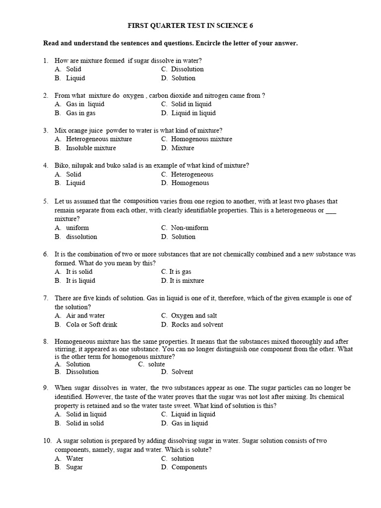 1st Quarterly Test in Science 6 | PDF | Career & Growth