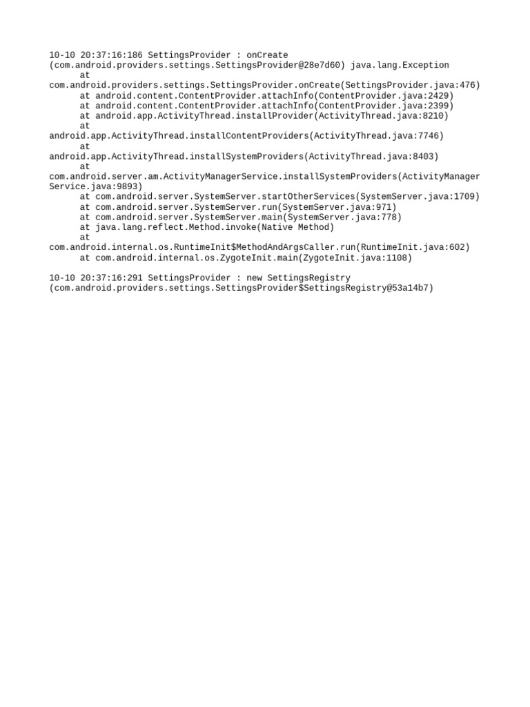 Android SettingsProvider Exception Log | PDF | Computers | Technology ...