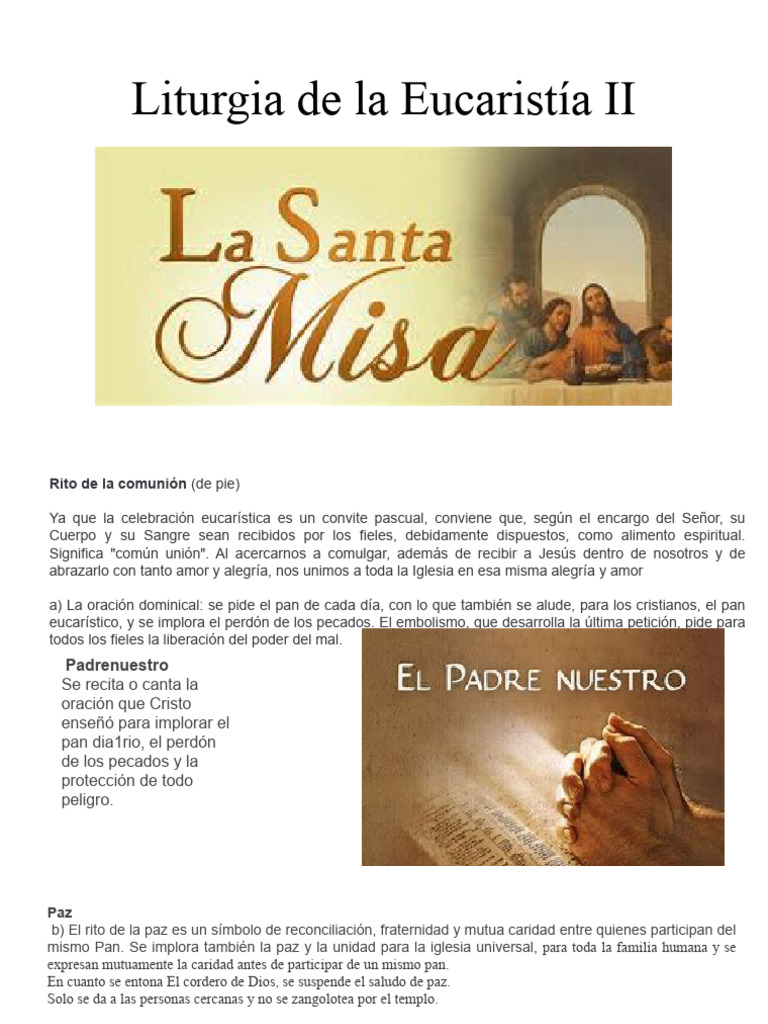 Liturgia de la Eucaristía: Ritos y Significado | PDF