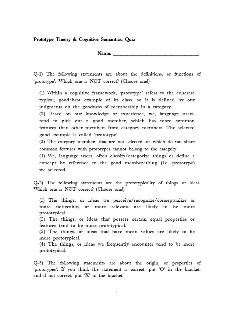 Prototype Theory and Cognitive Semantics-Quiz-2023-Spring | PDF