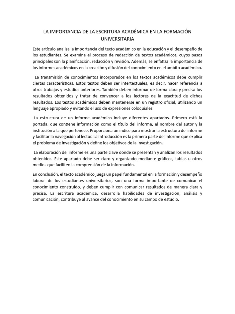 La Importancia de La Escritura Académica en La Formación Universitaria ...