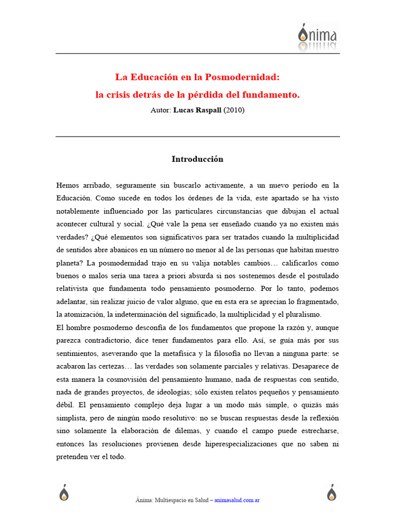 La Educación en la Posmodernidad | PDF