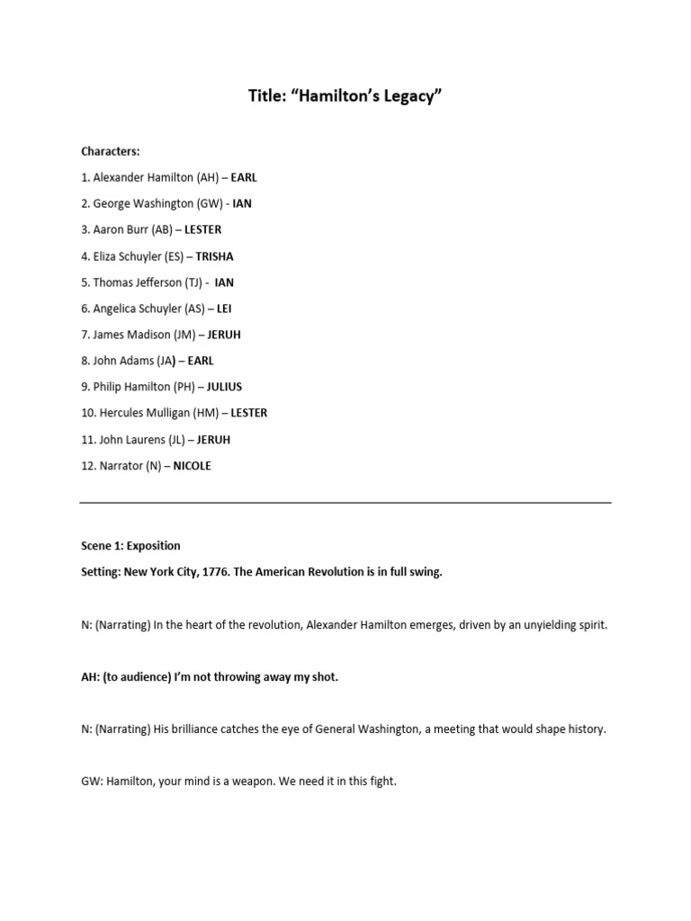 Hamiltons Legacy Role Play Ahl PDF Alexander Hamilton Hamilton