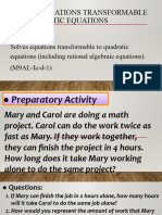 G9 Math - Q1 - Week 3 - Solves Transformible Quadratic Equation