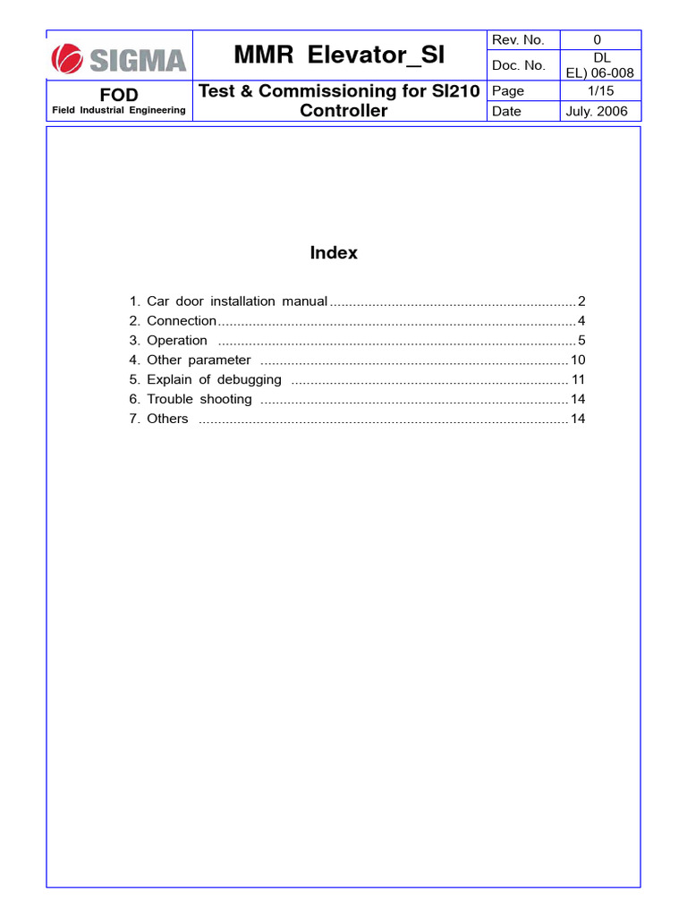 Elevator SI210 Test & Commissioning Guide | PDF