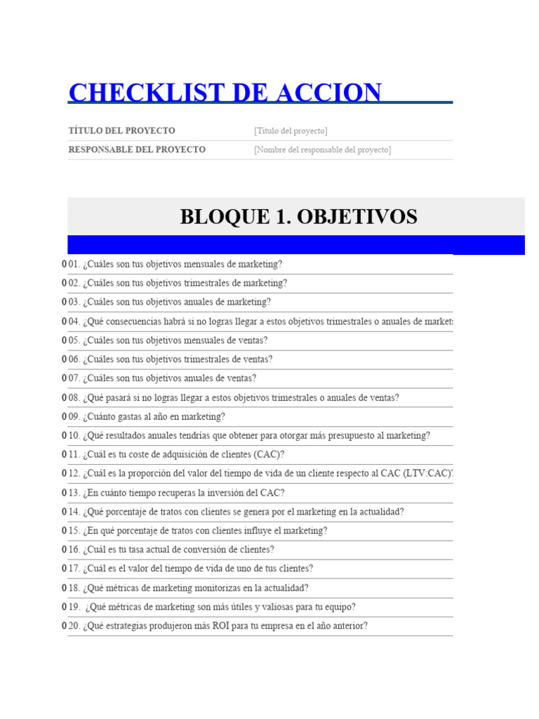 CHECK LIST DE ACCIÓN | PDF