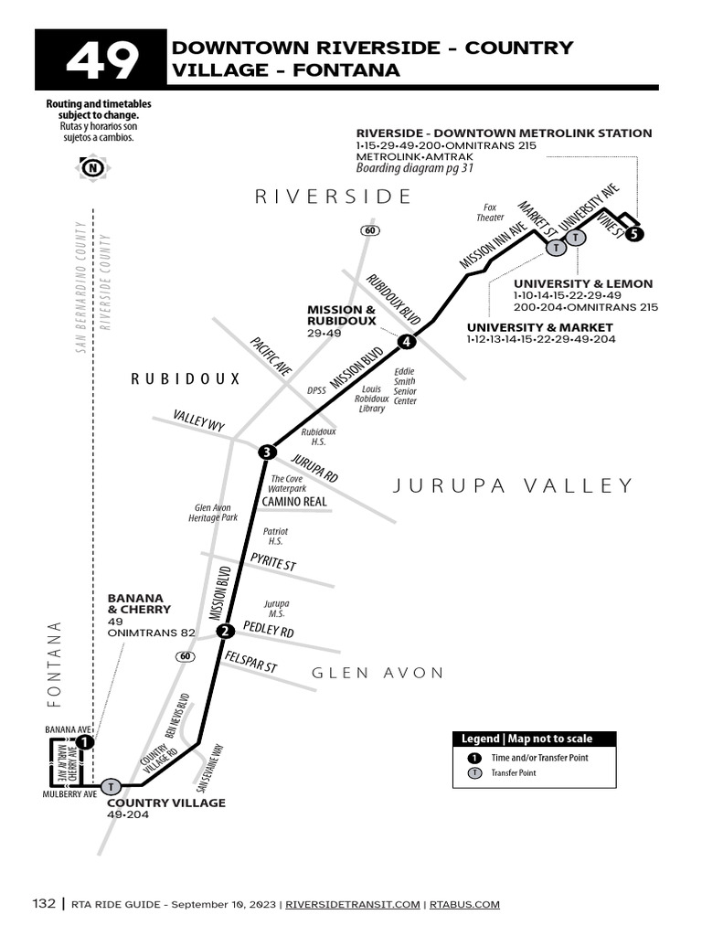 Route 49 - Riverside-Downtown Metrolink Station, Downtown Riverside,  Country Village, Fontana | PDF | Public Transport | Bus Transport