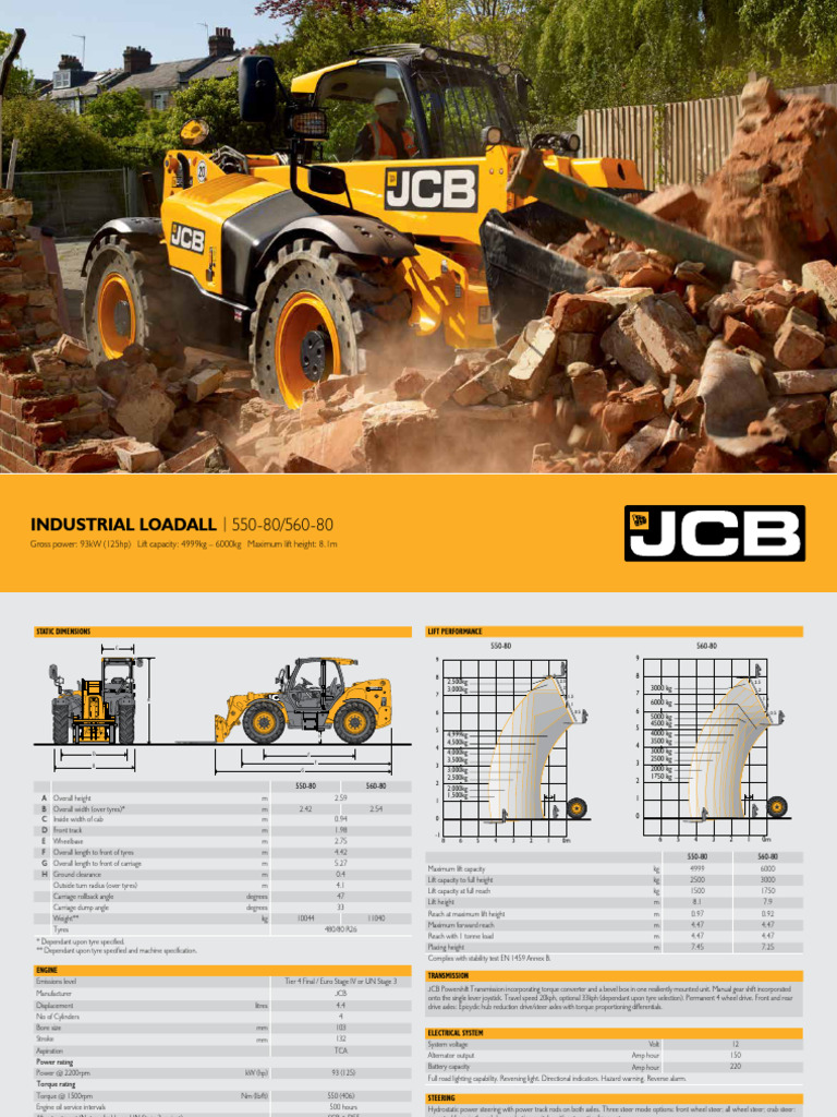 JCB Industrial Loadall 550-80/560-80 Specs | PDF