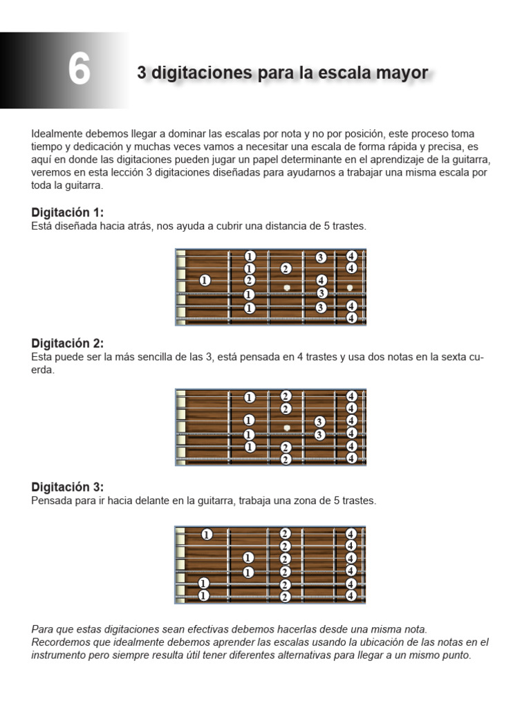Digitaciones de Escala Mayor para Guitarra | PDF | Guitarras