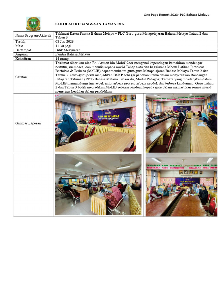 One Page Report Program Gotong Royong Madani | PDF