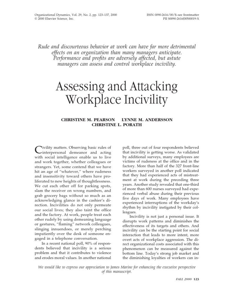 Bo Porath 2010 Incivility Pdf Psychological Concepts Human
