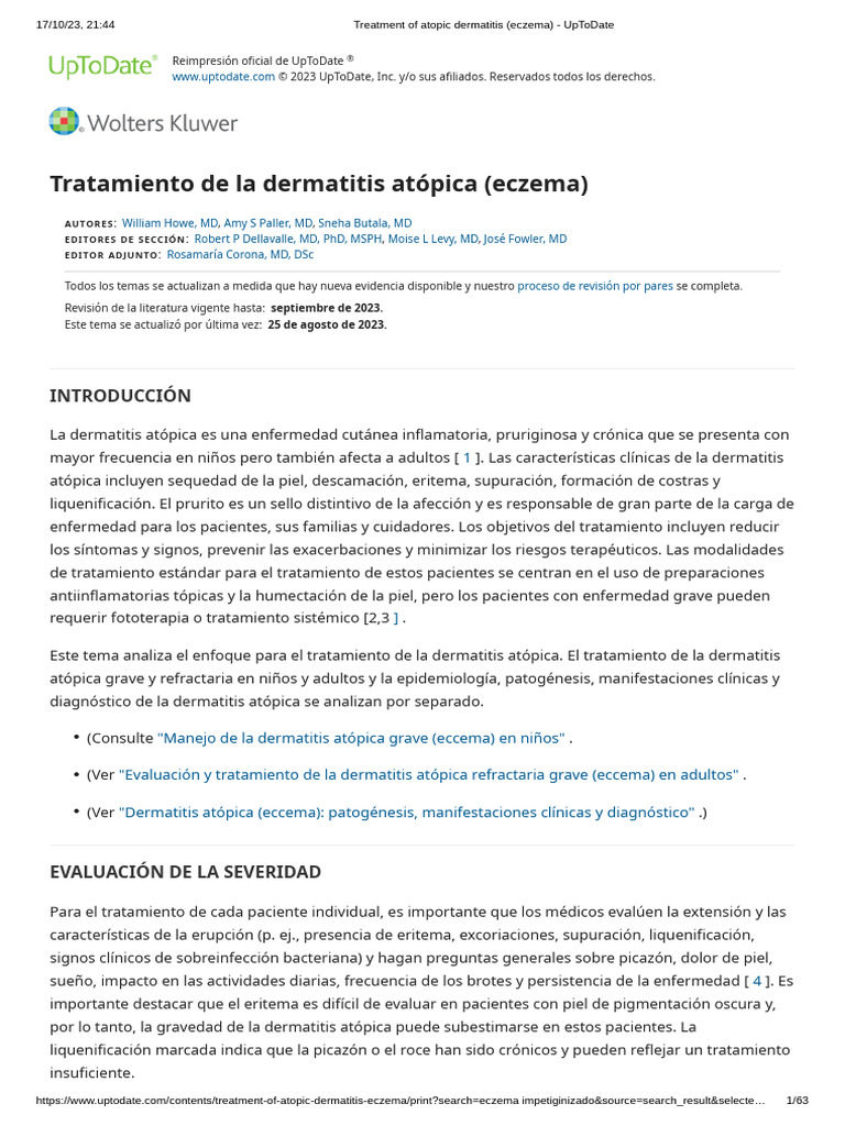 Treatment of Atopic Dermatitis (Eczema) - UpToDate | PDF