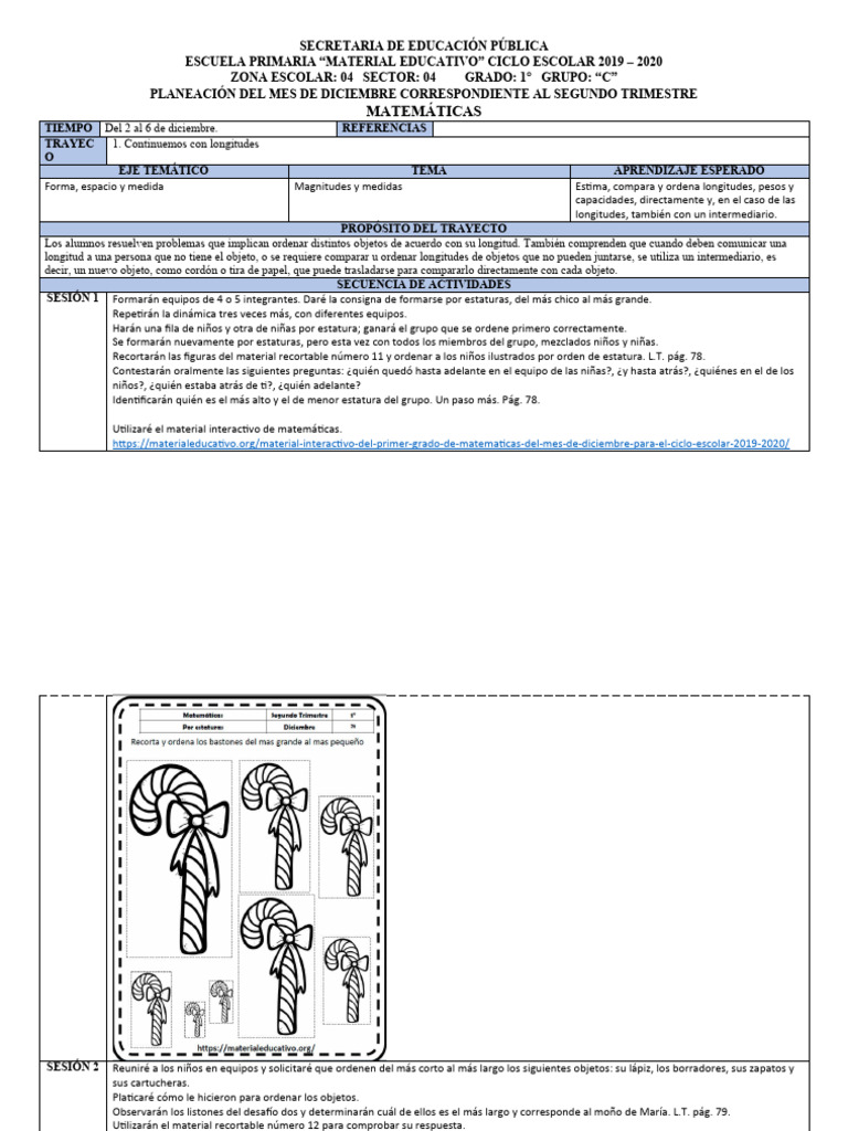 Planeación Matemáticas 1° Grado Diciembre | PDF | Educación primaria ...