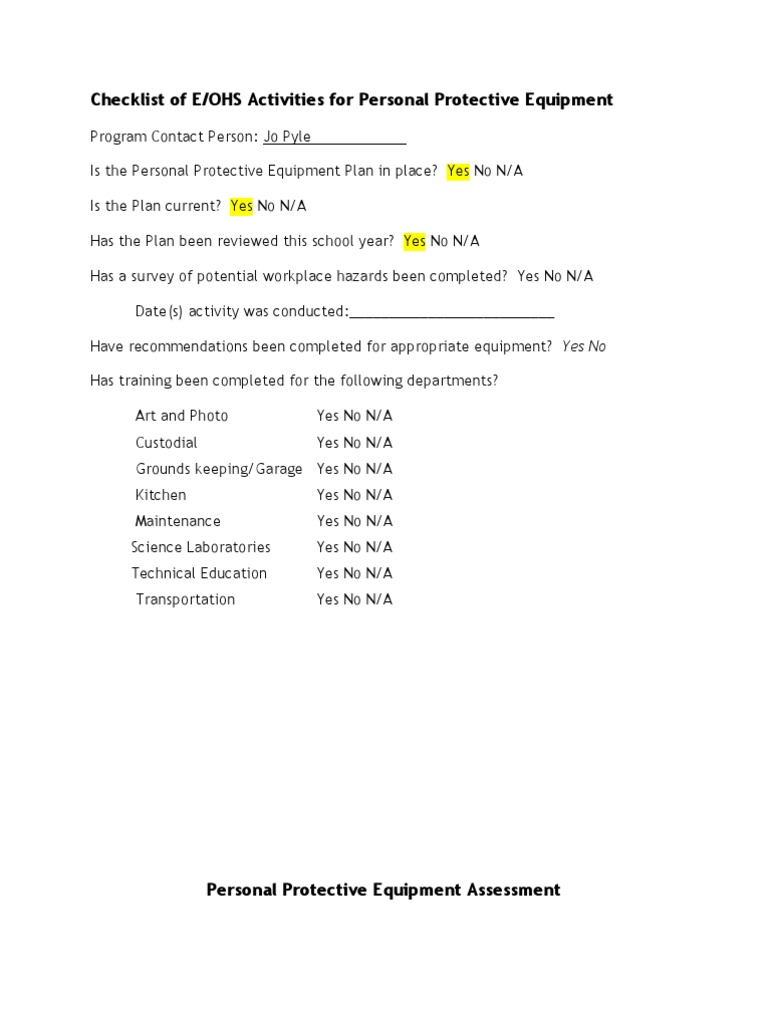 PPE Checklist for E/OHS Activities | PDF | Career & Growth | Business