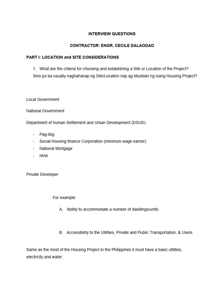 Housing Interview Questions PDF Economies