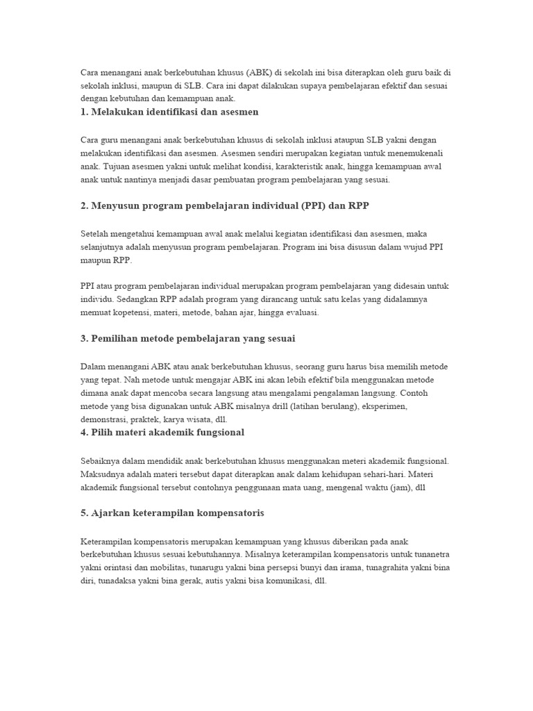 Tugas Kuliah Ut Menangani Anak Berkebutuhan Khusus Abk Pdf