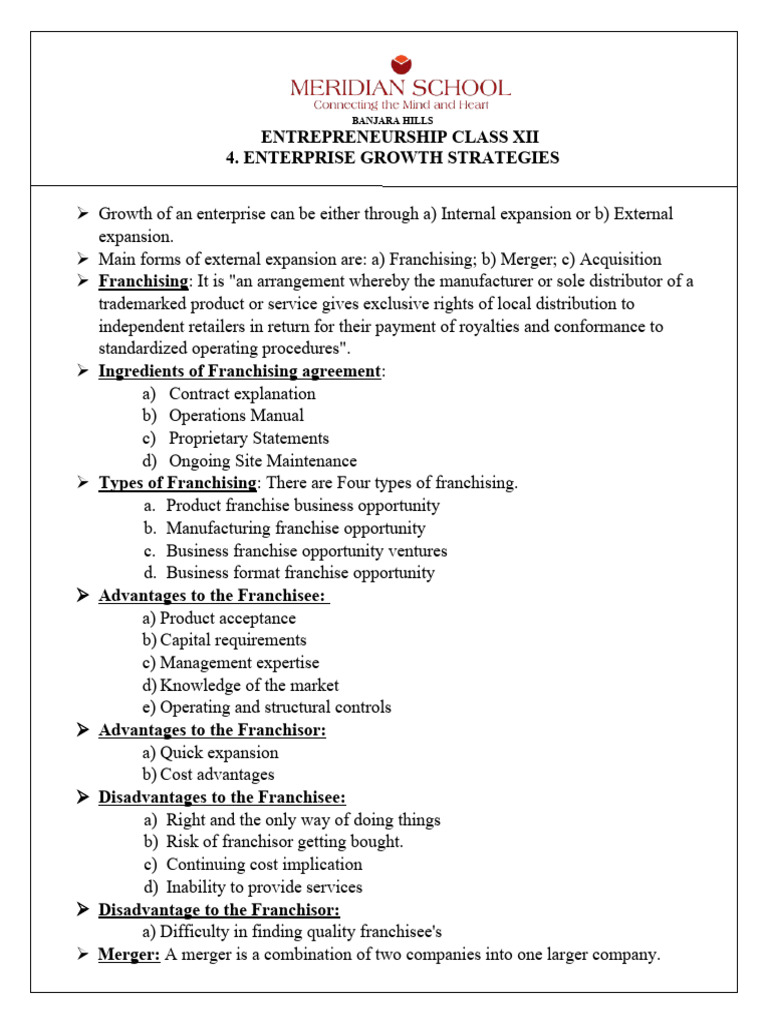Enterprise Growth Strategies Overview | PDF | Franchising | Takeover