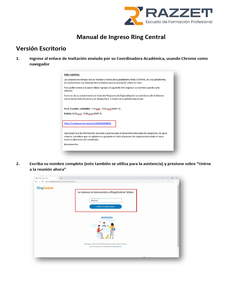 Guía de Ingreso a Ring Central | PDF | Informática
