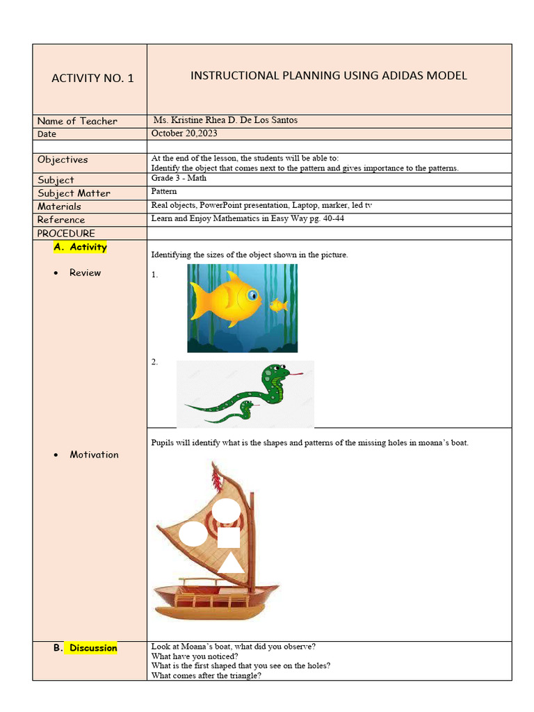 Grade 3 Math Lesson Plan: Patterns | PDF | Teaching Methods & Materials