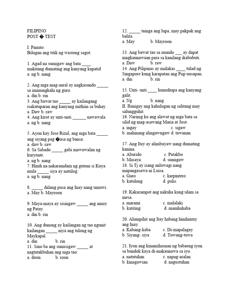 Review FILIPINO Review Simulation PDF