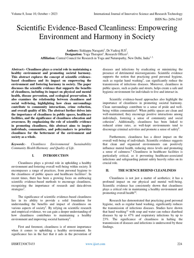 Scientific Evidence-Based Cleanliness: Empowering Environment and ...