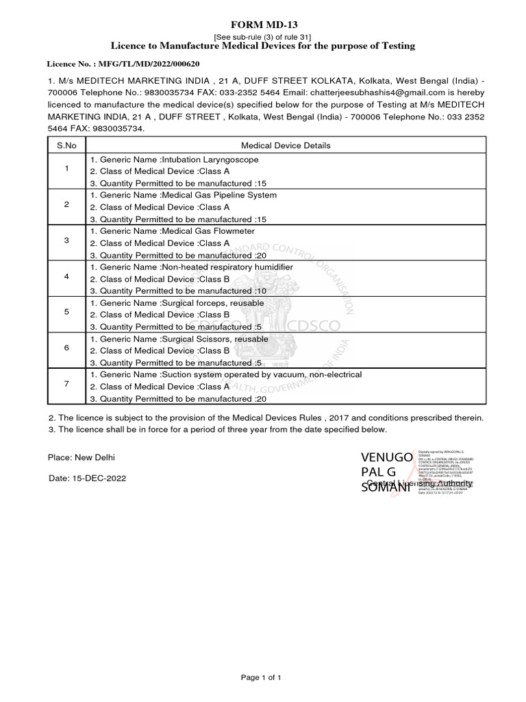 Cdsco Test Licence PDF Medical Device Generic Drug