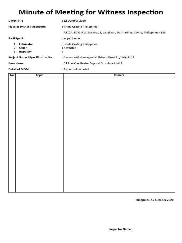 MOM Format - Witness Inspection | PDF
