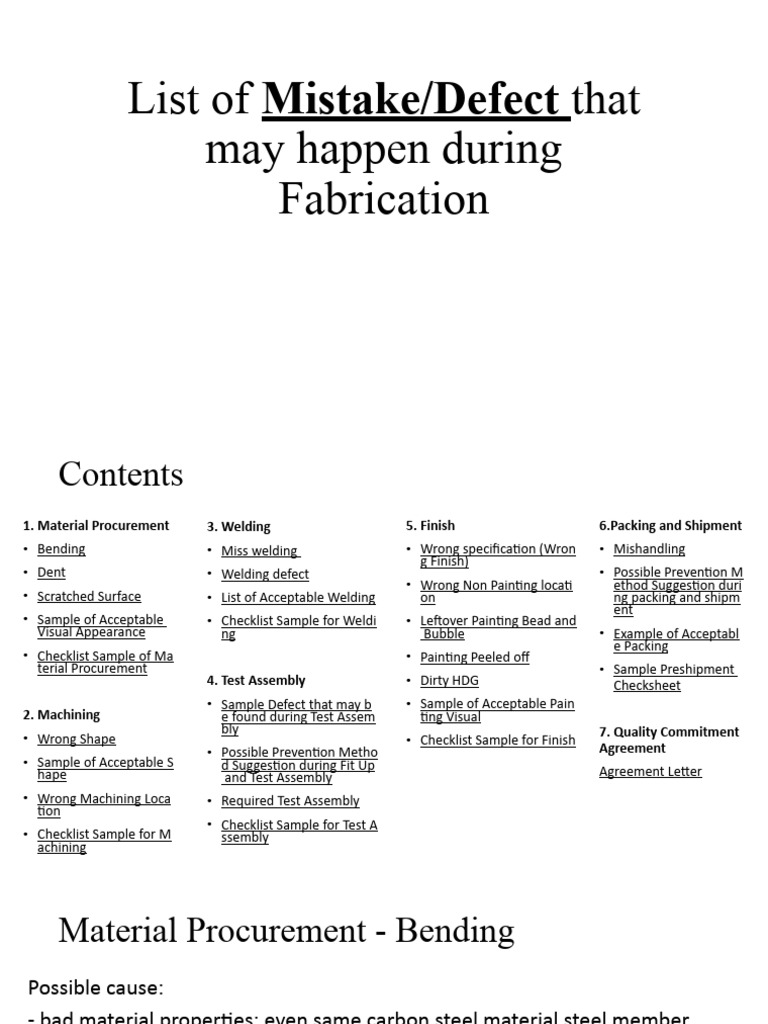 Fabrication Defects and Prevention Checklist | PDF | Screw | Welding