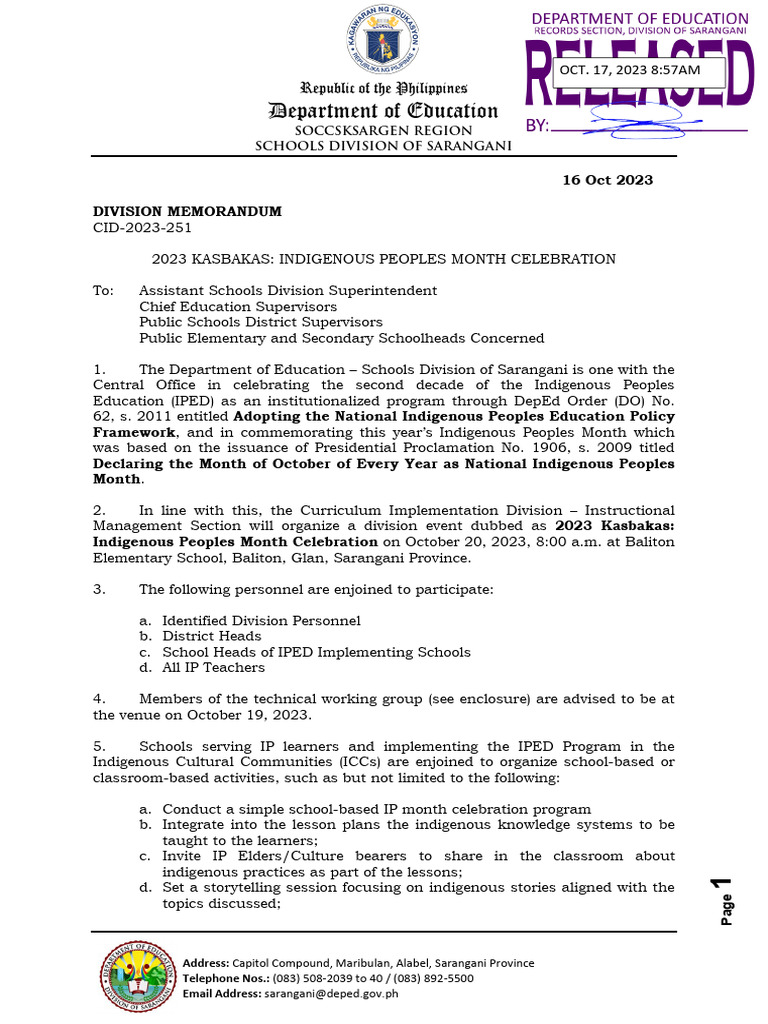 Dm cid 2023 251 2023 kasbakas indigenous peoples month celebration pdf