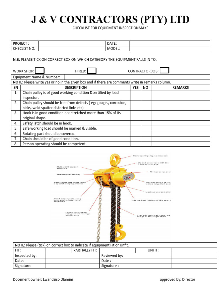 Pulley Inspection Checklist Template | PDF