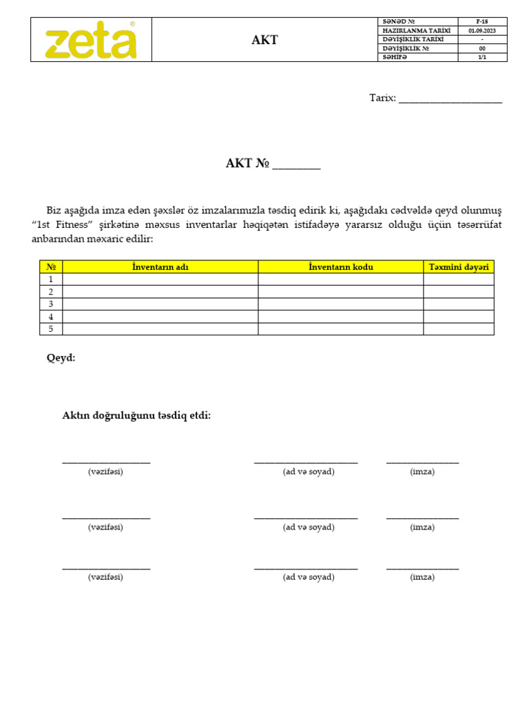 İnventar Silinmə Aktı | PDF