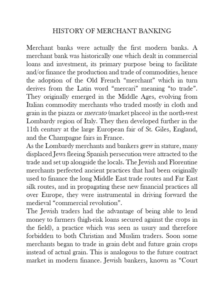 Evolution of Merchant Banking History | PDF | Business | Economies