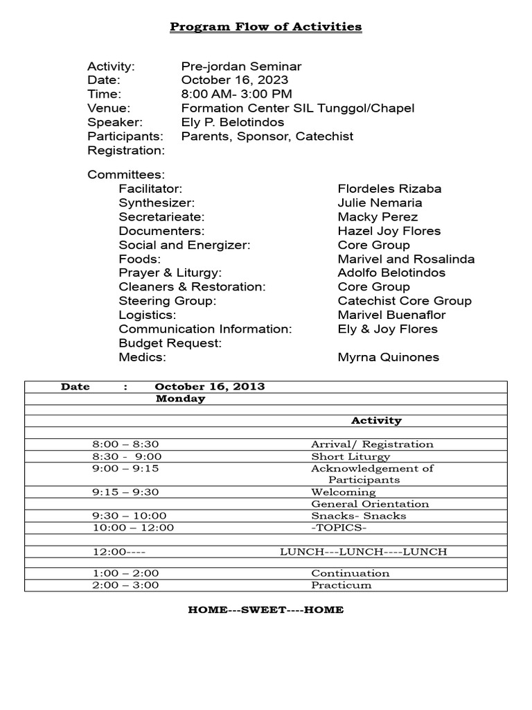 Program Flow of Activities-Ely | PDF