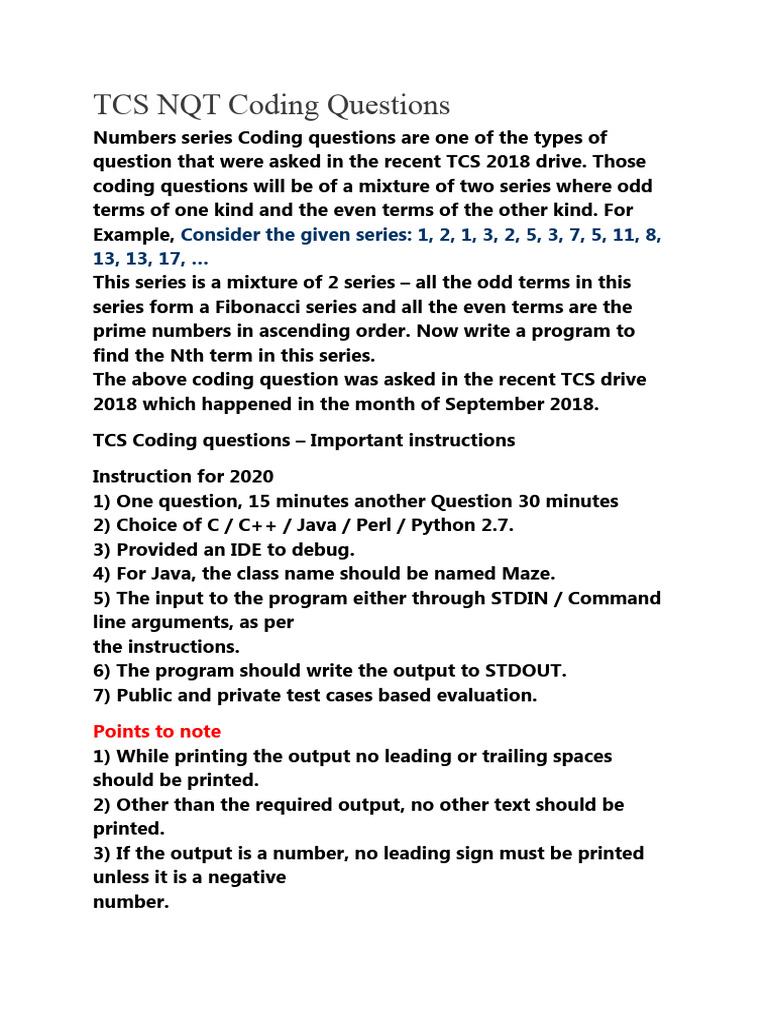 TCS NQT Coding Questions | PDF | Parameter (Computer Programming ...