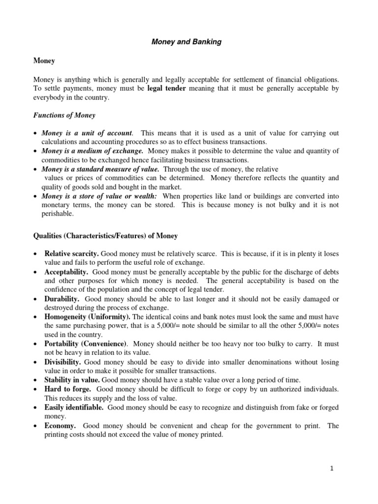 Money and Banking Essentials | PDF | Business | Finance & Money Management