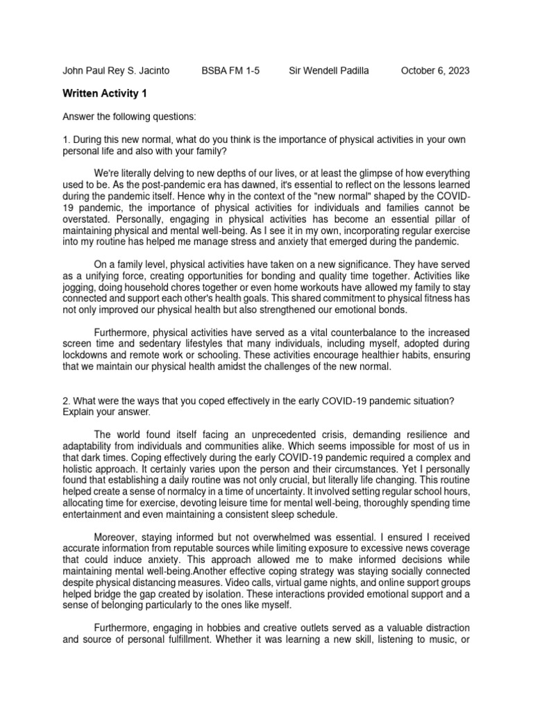 Importance of Physical Activity Post-COVID | PDF | Self-Improvement
