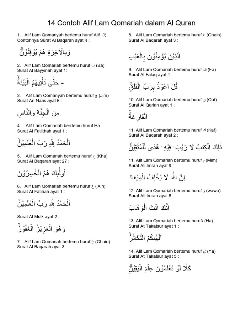 14 Contoh Alif Lam Qomariah Dalam Al Quran | PDF