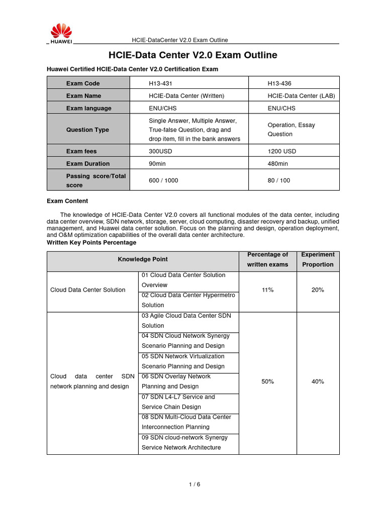 HCIE-Data Center V2.0 Exam Outline | PDF | Cloud Computing | Data Center