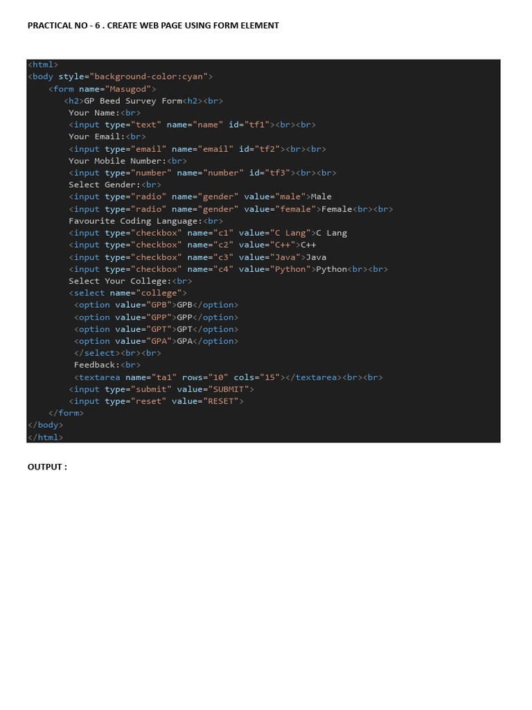 Create a Web Page with Form Elements | PDF | Career & Growth ...