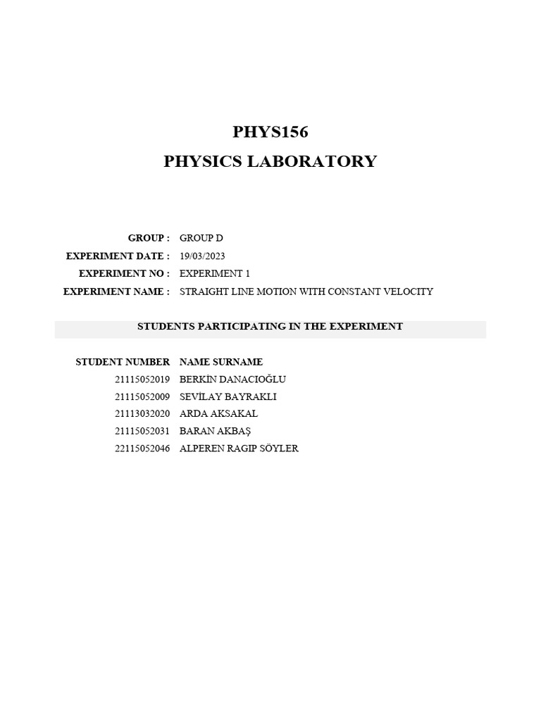 Experiment 1 Report PDF Velocity Acceleration