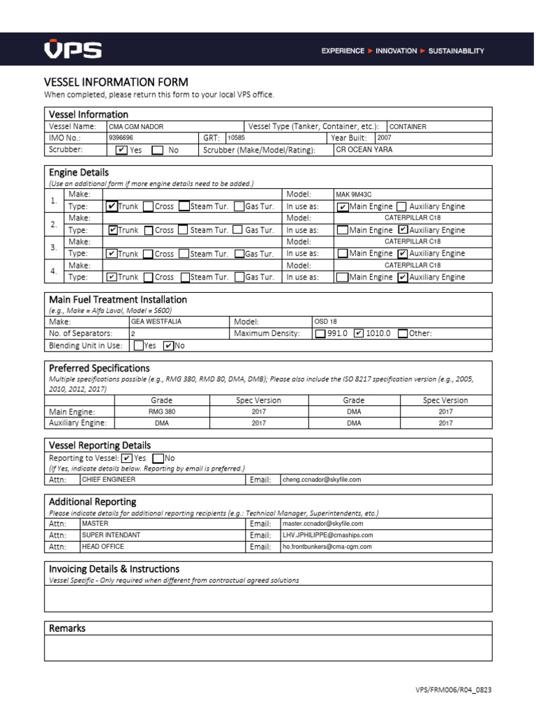 Vessel Information Submission Form | PDF | Chemistry | Chemical Energy ...