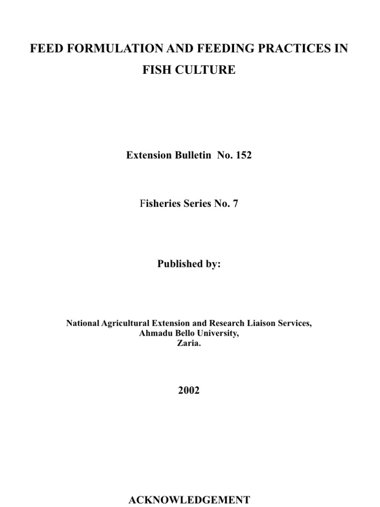 Feed Formulation and Feeding Practices in Fish Culture PDF Fish And