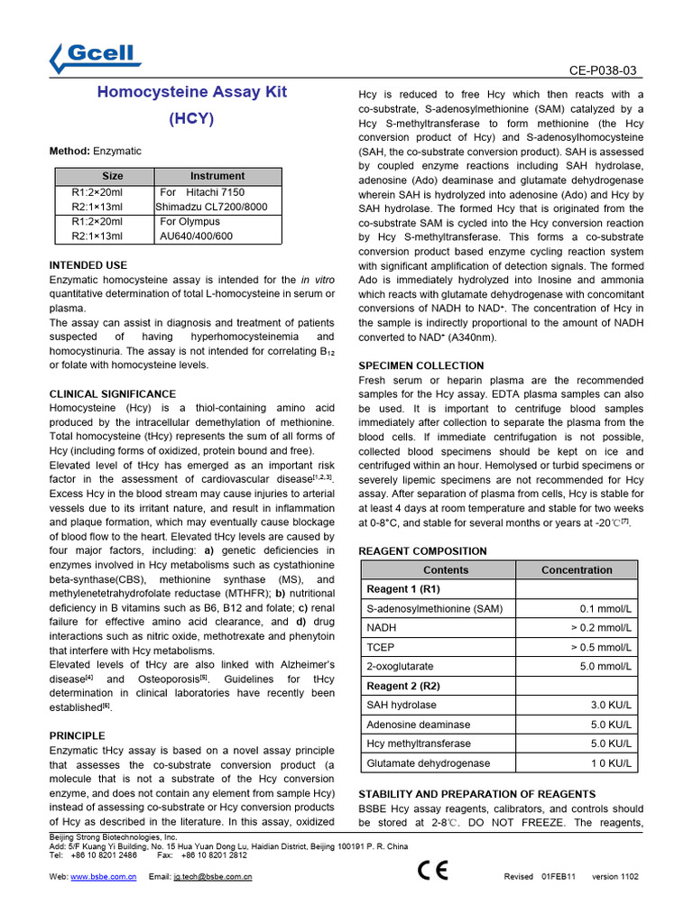 Enzymatic Homocysteine Assay Kit | PDF | Science & Mathematics
