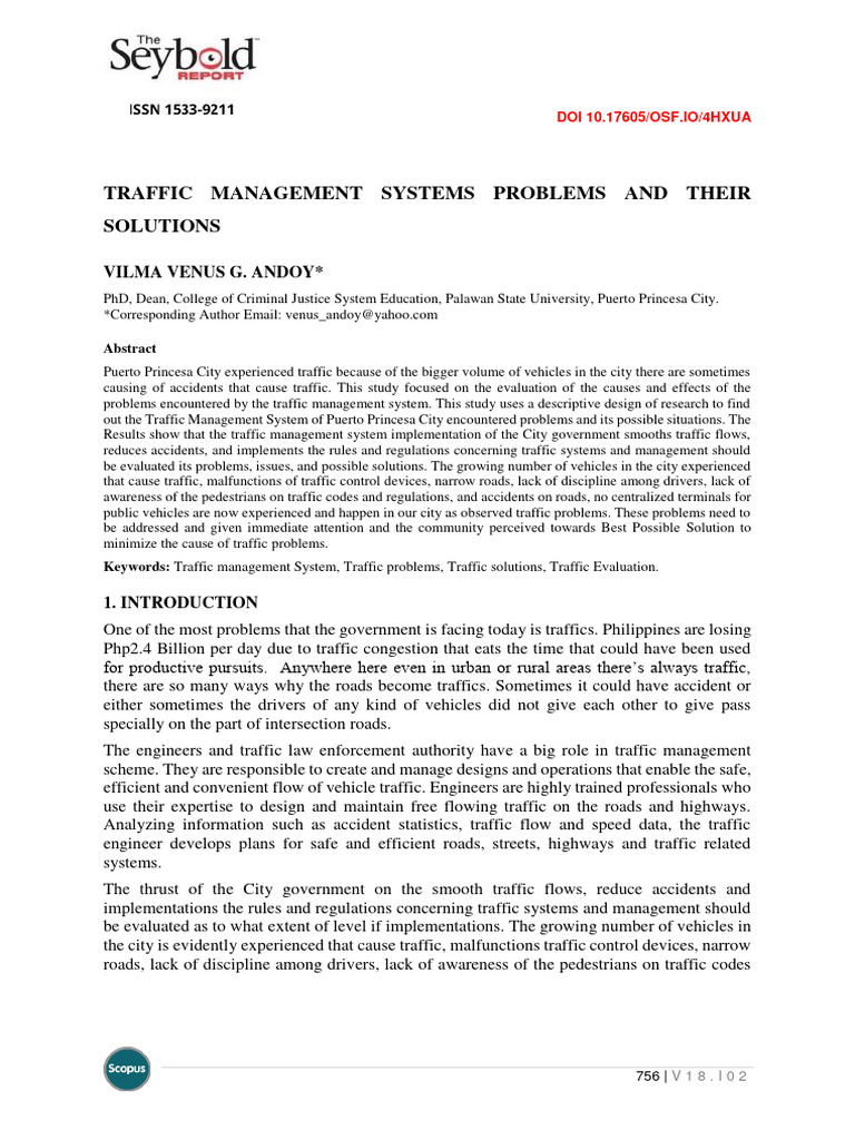 Traffic Management Systems Problems and Their Solutions | PDF