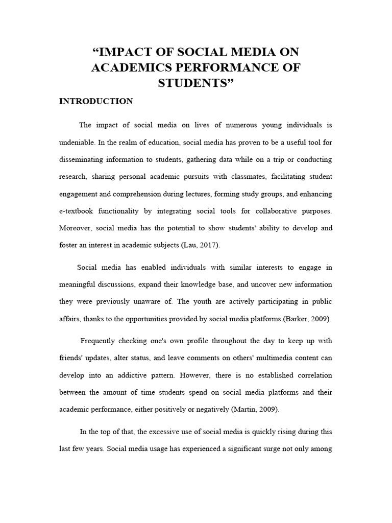 Impact of social media on academics performance of students pdf