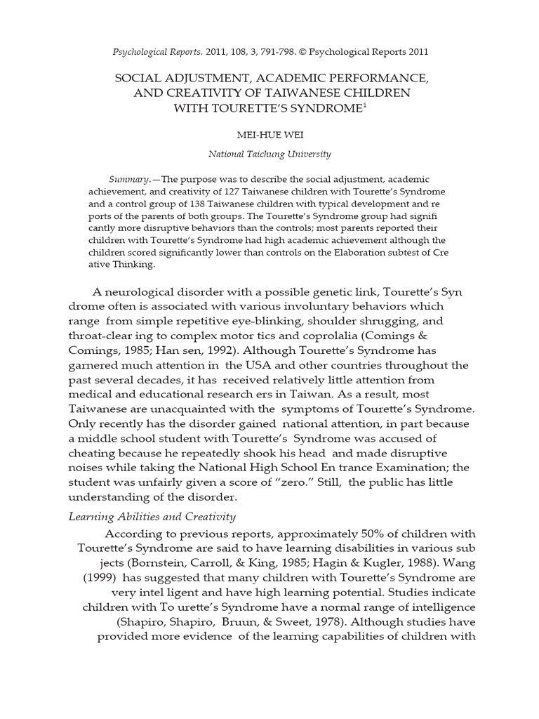 Taiwanese Children with Tourette's | PDF | Self-Improvement | Wellness