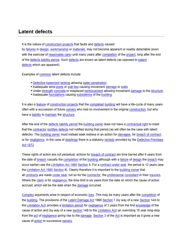 Understanding Latent Defects in Construction | PDF | Breach Of Contract ...