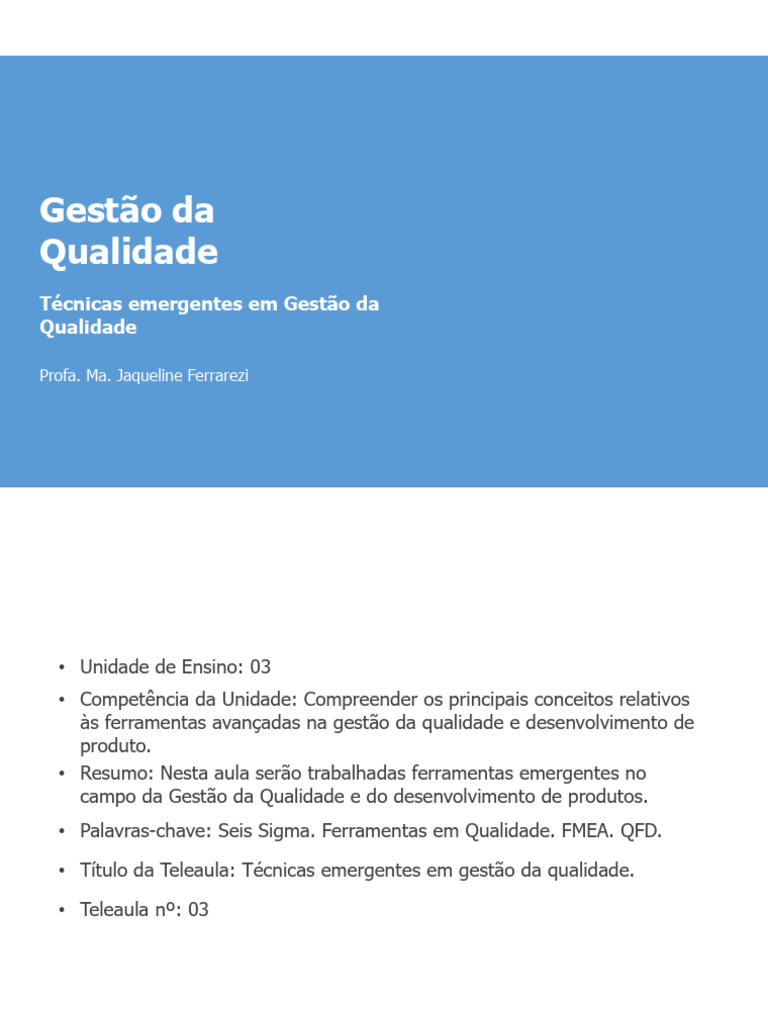 Técnicas Emergentes em Gestão Da Qualidade | PDF